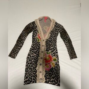 Leopard Print Long Sleeve Top with Floral Accents